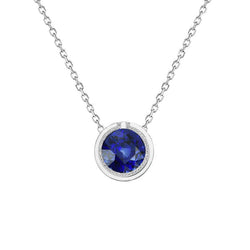 Set di gioielli con castone con ciondolo con zaffiro blu rotondo e diamanti 1,25 carati