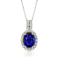 Set di griffe con ciondolo Halo con zaffiro ovale e diamante rotondo 3,50 carati