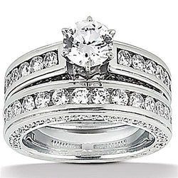 Set di gruppo musicale di fidanzamento con diamante Anello in oro 3.50 carati