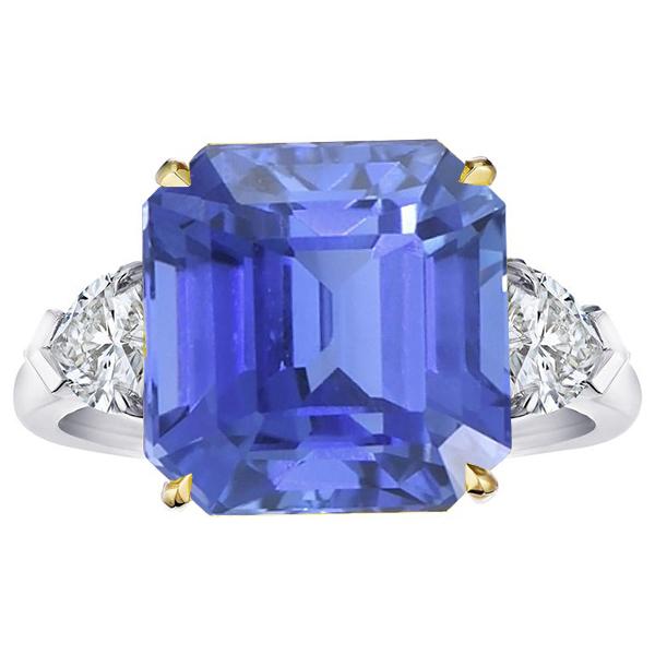 Smeraldo 3 pietra diamante anello zaffiro blu 5 carati Two Tone Gold - harrychadent.it