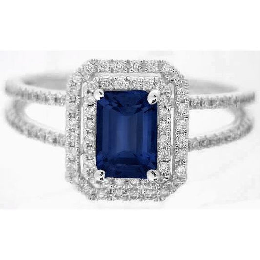 Smeraldo Ceylon Zaffiro Gioielli Anello Con Diamanti Oro Bianco 14K 3 Carati - harrychadent.it