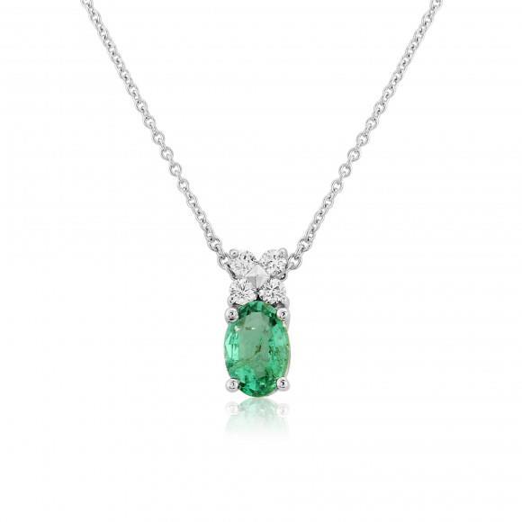 Smeraldo Verde Con Diamanti Collana 3,40 Carati Oro Bianco 14K - harrychadent.it