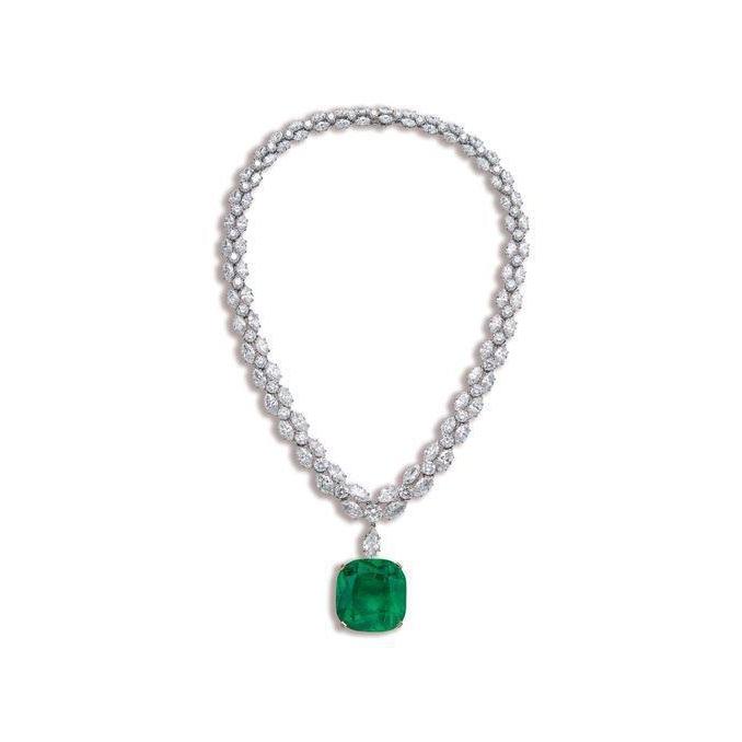 Smeraldo Verde Con Diamanti Collana Donna Oro Bianco 14K 48 Ct - harrychadent.it