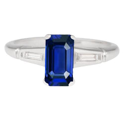 Smeraldo Zaffiro Anello Tre Pietre Piccoli Diamanti Baguette 2.75 Carati