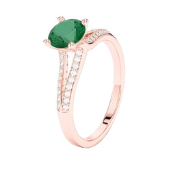 Smeraldo verde a taglio rotondo da 2,85 ct con diamante in oro rosa 14 carati