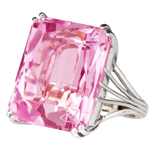 Solitaire Asscher Cut 18 CT Pink Kunzite Fede nuziale in oro bianco - harrychadent.it