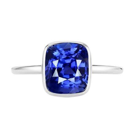 Solitaire Cushion Zaffiro Anello Bezel Set 2 Carati Gemstone Jewelry - harrychadent.it