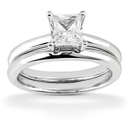 Solitaire Diamond Princess Cut Anello di fidanzamento Set gioielli da 1 carato