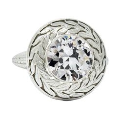 Solitario Anello con diamanti a taglio vecchio Lunetta Foglia stile vintage in oro 4 carati
