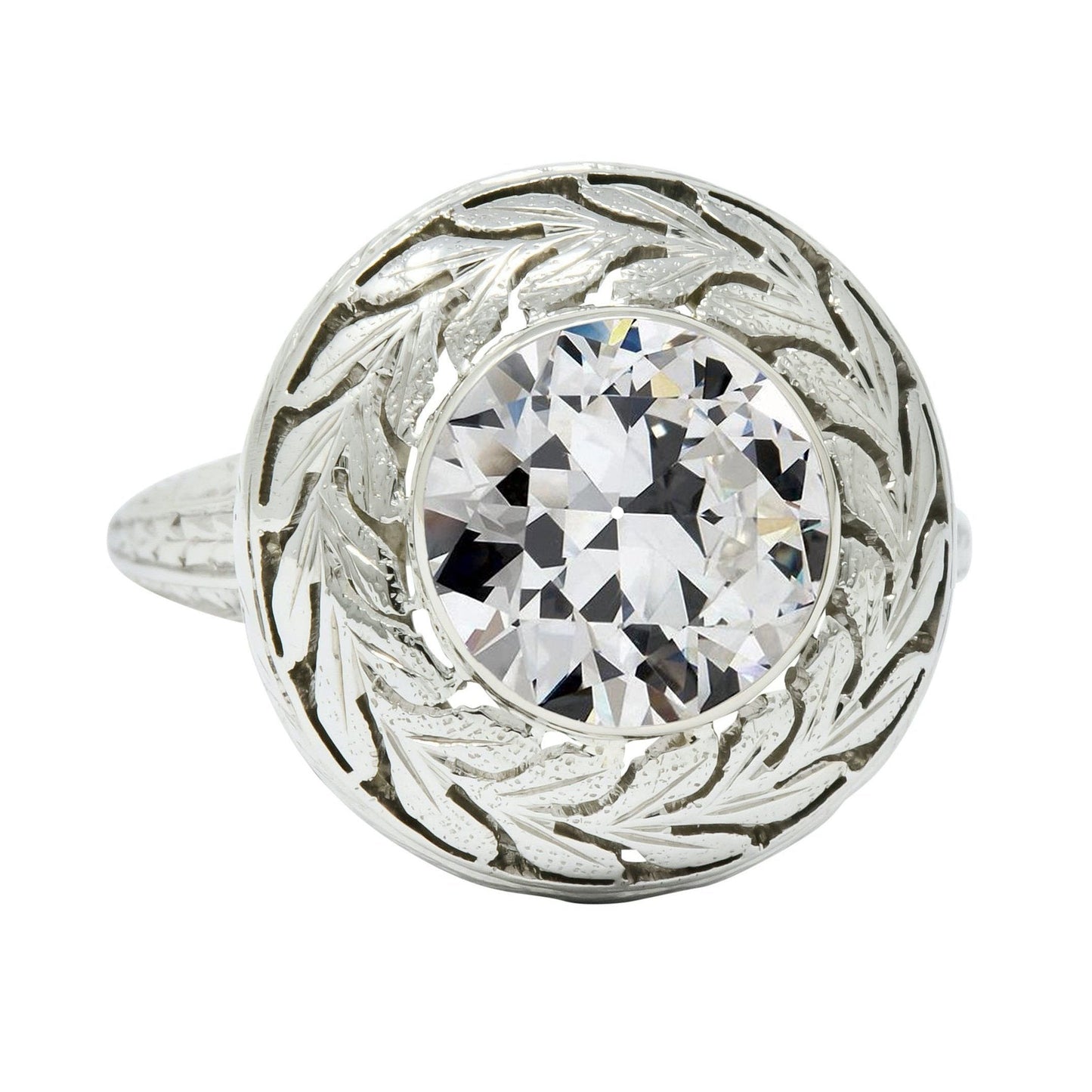 Halo Il giro vecchio taglio Diamante Ring Lunetta Foglia Stile Vintage Oro 4 Carati - harrychadent.it