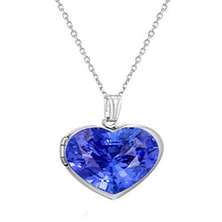 Solitario Ciondolo Medaglione Cuore Ceylon Zaffiro Oro Bianco 14K 3 Carati