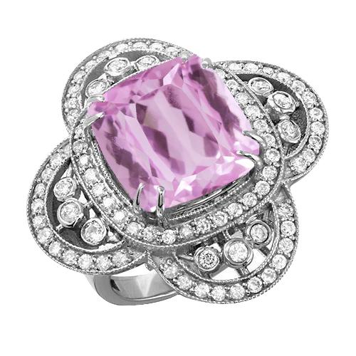 Solitario Con Accento 12 Carati Kunzite Con Diamanti Anello Oro - harrychadent.it