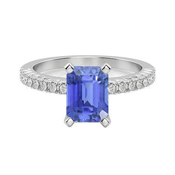 Solitario Fede nuziale in zaffiro blu smeraldo con accenti di diamante 3 carati