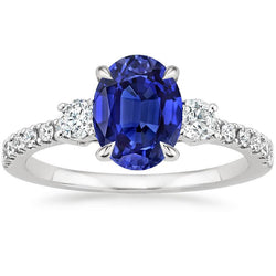 Solitario Gioiello Con Diamanti Con Accenti Anello Zaffiro Blu 4.50 Carati