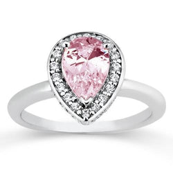 Solitario Halo con zaffiro rosa pera da 1,90 ct con anello con pietre preziose accentate