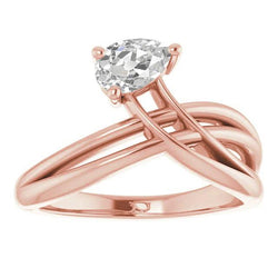 Solitario Pera Old Mine Cut Diamante Ring Twisted Split Shank 2 carati