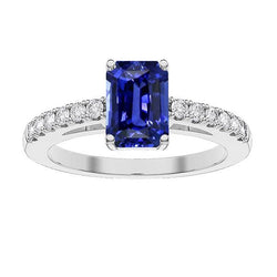 Solitario Smeraldo Con Accenti Di Diamanti Anello Zaffiro Blu 3,50 Carati