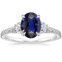 Solitario Zaffiro Blu Con Accenti Anello 5 Carati Oro Bianco Gioielli