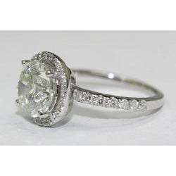 Solitario anello di fidanzamento con diamante rotondo da 3 carati con accenti in oro bianco