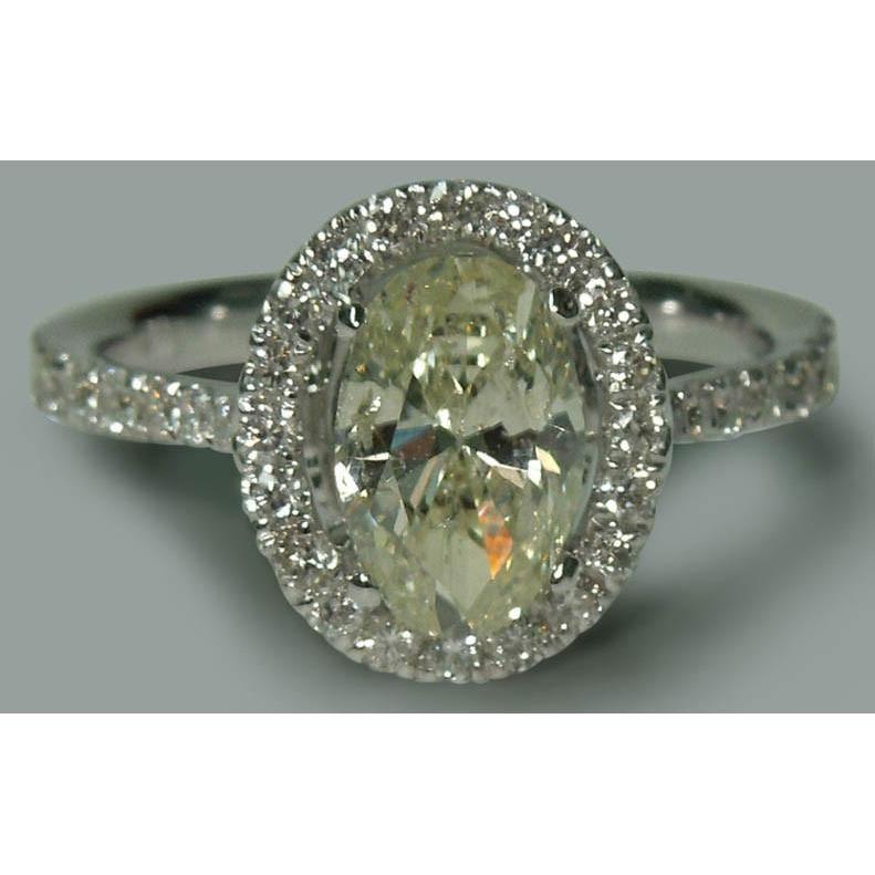 Solitario con accenti 2.03 ct. Anello di fidanzamento ovale stile alone WG 14K - harrychadent.it