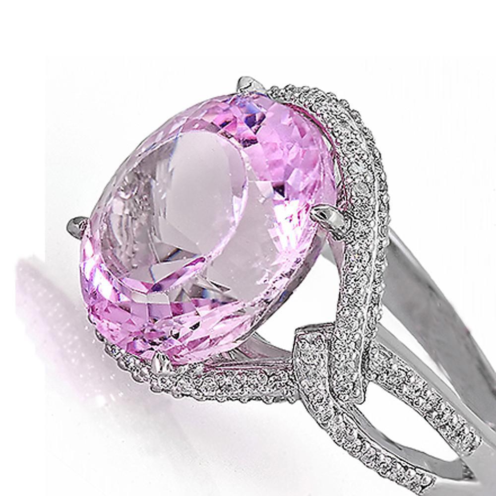 Solitario con accento 33 carati Kunzite con diamanti Anello in oro 14 carati - harrychadent.it