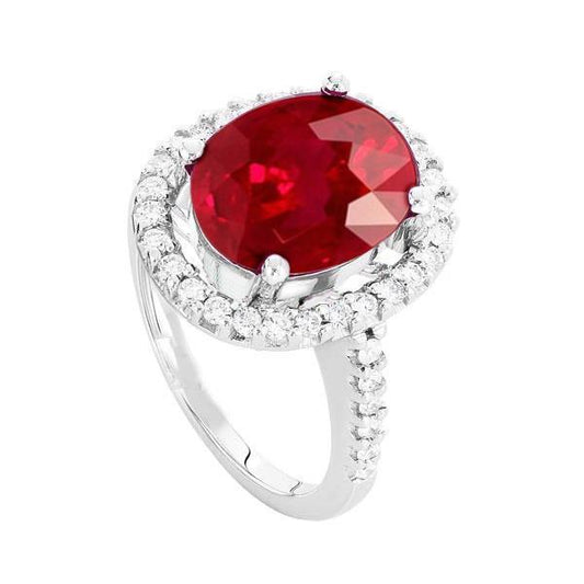 Solitario con accento 7 ct. Anello Rubino E Diamanti Oro Bianco 14K - harrychadent.it