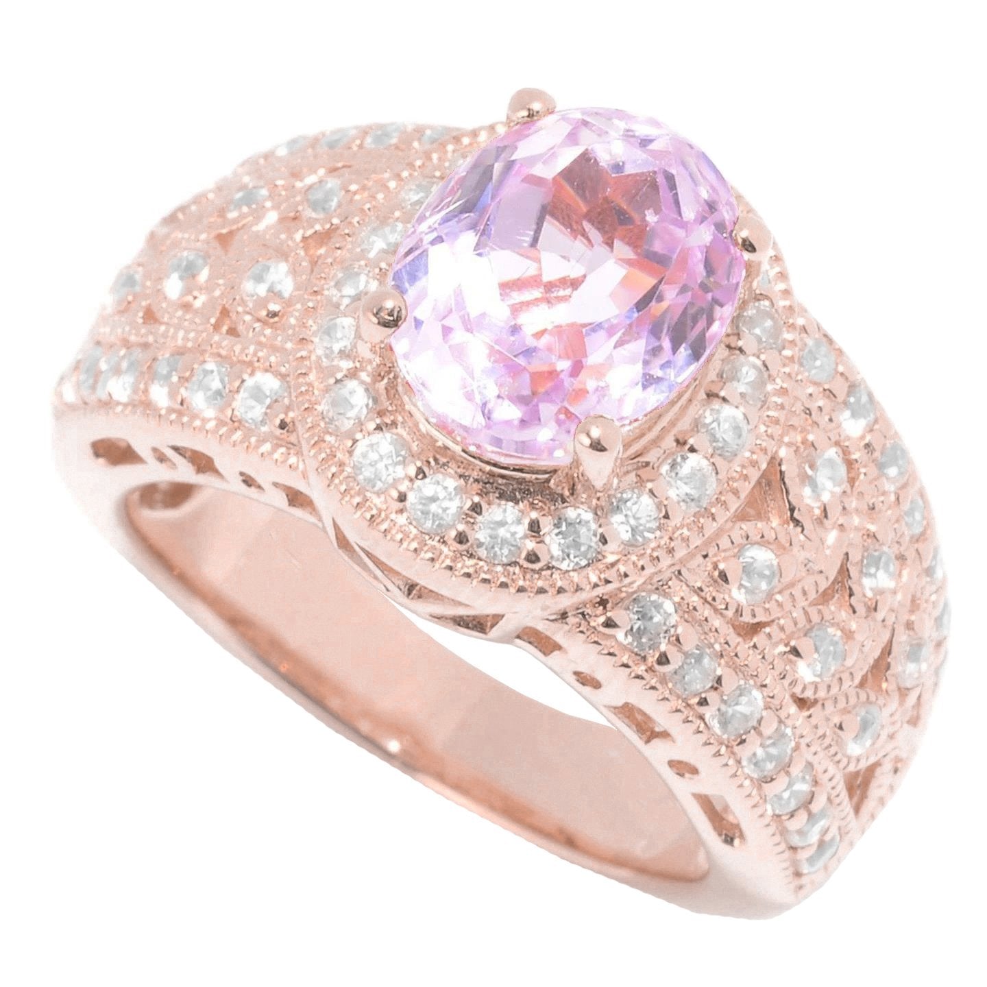 Solitario con accento Kunzite con diamanti 15 Ct Anello in oro rosa - harrychadent.it