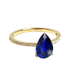 Solitario con zaffiro blu con accenti di diamanti Anello con pietre preziose 3 carati
