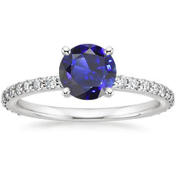 Solitario con zaffiro blu da 3.50 carati e accenti di diamanti rotondi a 4 punte