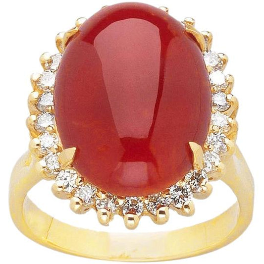 Solitario da 13.25 ct con corallo rosso accento con diamanti in oro giallo - harrychadent.it