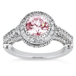 Solitario da 4.11 ct con pietre preziose ad anello rotondo con accenti di zaffiro rosa