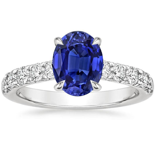 Solitario da donna con accenti Anello zaffiro blu e diamanti 4 carati - harrychadent.it