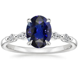 Solitario da donna con accenti Anello zaffiro blu e diamanti 4 carati