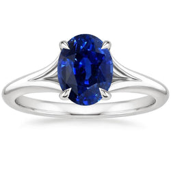 Solitario in oro blu zaffiro anello set polo ovale split gambo 3 carati