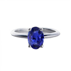 Solitario ovale con gemme anello polo zaffiro blu naturale 1 carato e oro bianco 14 carati