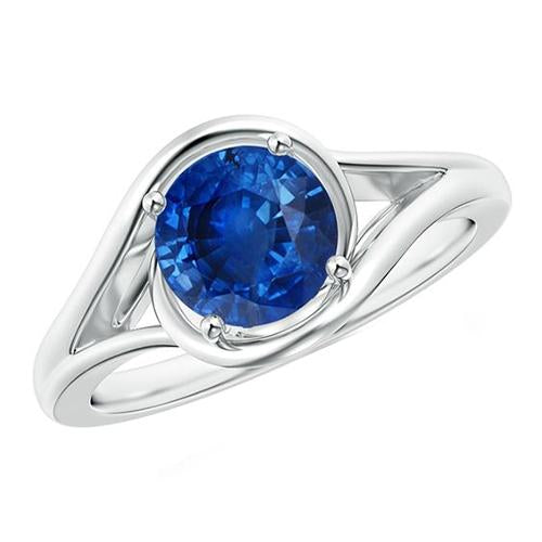 Solitario rotondo con zaffiro blu anello con gambo diviso in oro 2 carati - harrychadent.it