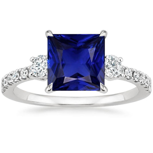 Solitario zaffiro blu con accenti pietra preziosa taglio principessa 6.25 carati - harrychadent.it