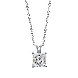 Splendida collana con pendente con grandi diamanti Princess da 3 carati in oro bianco 14 carati