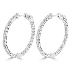 Splendidi orecchini a cerchio da donna in oro bianco con taglio rotondo e diamanti da 2,50 ct