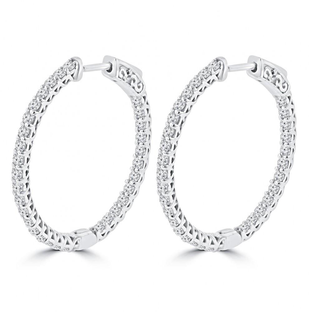 Splendidi orecchini a cerchio da donna in oro bianco con taglio rotondo e diamanti da 2,50 ct - harrychadent.it