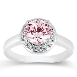 Splendido anello rotondo in oro bianco con zaffiro rosa da 2.81 ct con pietre preziose