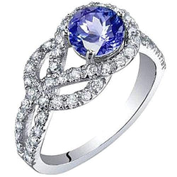 Spumante 6 Ct. Anello con zaffiro rotondo di Ceylon e diamanti in oro bianco 14K