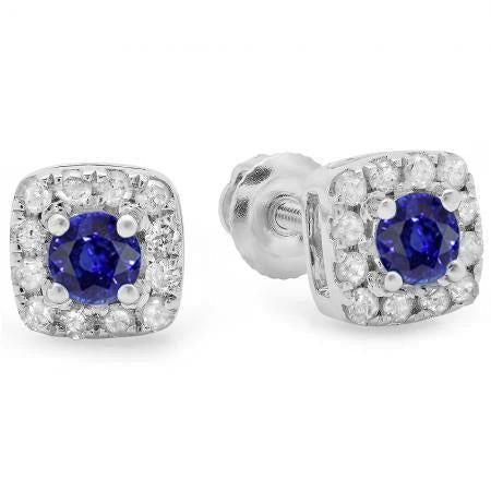 Sri Lanka Blue Sapphire Halo Diamond Stud orecchino 4.40 carati WG 14K - harrychadent.it