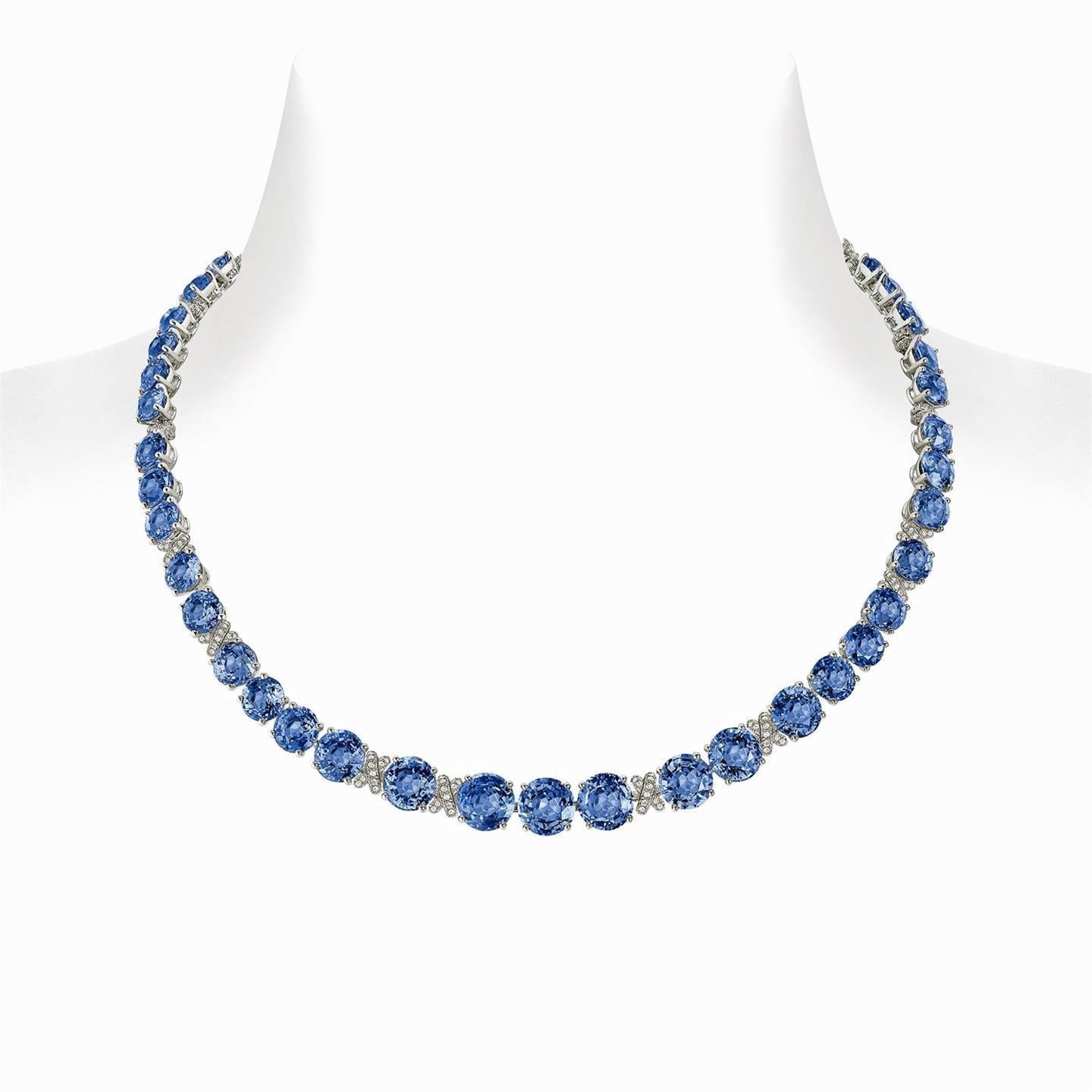 Sri Lanka Zaffiro Blu Diamanti 39,25 Carati Collana Oro 14K - harrychadent.it