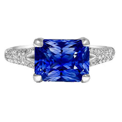 Srilanka Sapphire Gemstone Jewelry Radiant Split Shank Ring 4 Carati