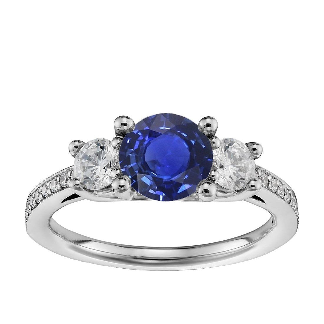 Srilanka Zaffiro Diamante Taglio Rotondo Anello 3.50 Carati Oro Bianco 14K - harrychadent.it