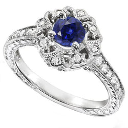 Stile vintage Halo Ring 3 carati zaffiro filigrana diamante stile fiore