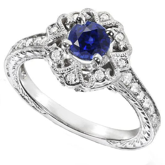 Halo Diamond Ring Vintage Style Zaffiro 3 Carati Filigrana Stile Fiore - harrychadent.it