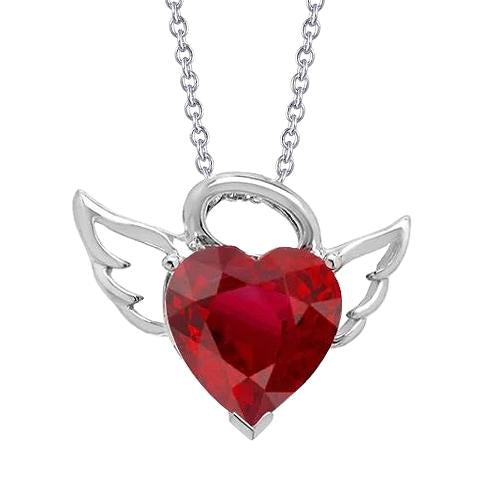 Taglio a cuore Collana Pendente Solitario 7 Ct Rubino Oro Bianco 14K - harrychadent.it