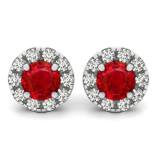 Taglio brillante rotondo 7 ct. Orecchini a bottone con rubini e diamanti - harrychadent.it